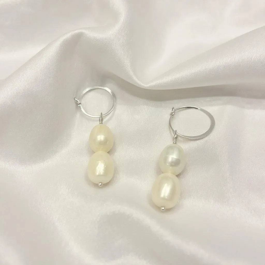 Salvatori Paris Silva Opale Silver Double Pearl Drop Earrings