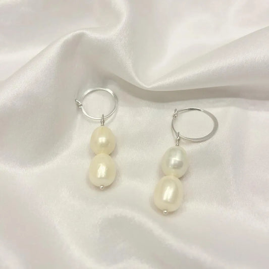 Salvatori Paris Silva Opale Silver Double Pearl Drop Earrings
