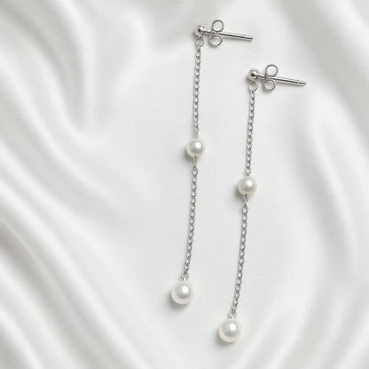 Salvatori Paris Douce Nuit Silver Long Chain Pearl Drop Earrings