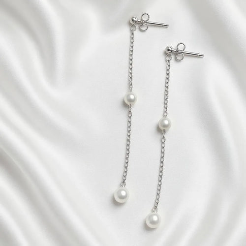 Salvatori Paris Douce Nuit Silver Long Chain Pearl Drop Earrings