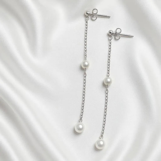 Salvatori Paris Douce Nuit Silver Long Chain Pearl Drop Earrings