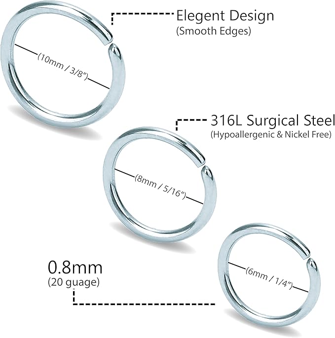 Salvatori Paris Plain Nose Ring and Nose Piercing 6mm 8mm 10mm