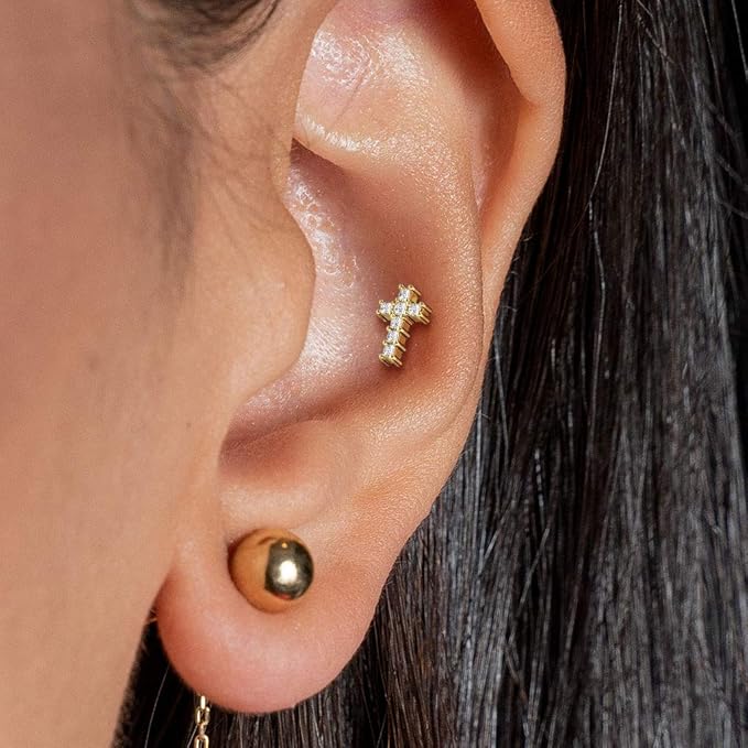 Salvatori Paris Silver Surgical Steel Cross Design Tragus Piercing