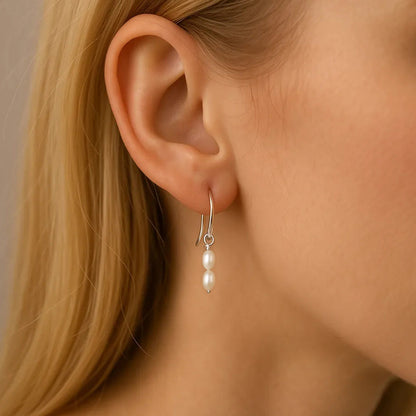 Salvatori Paris Solea Alba Silver Double Pearl Drop Earrings