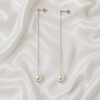 Salvatori Paris Douce Nuit Silver Stud Long Pearl Drop Earrings