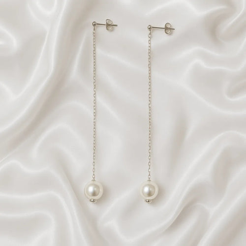 Salvatori Paris Douce Nuit Silver Stud Long Pearl Drop Earrings