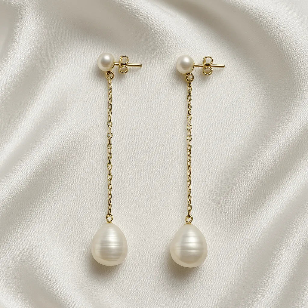 Salvatori Paris Silva Opale Long Chain Double Pearl Stud Earrings