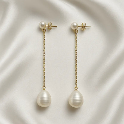 Salvatori Paris Silva Opale Long Chain Double Pearl Stud Earrings