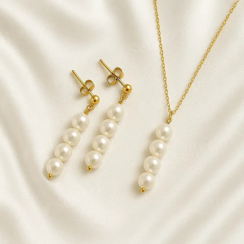 Salvatori Paris Vent Saphir Stud Earrings & Vent Saphir Pearl Necklace Set
