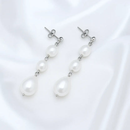 Salvatori Paris Reine Perla Silver Stud Three Pearl Drop Earrings