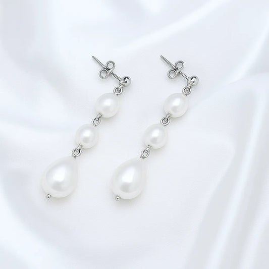 Salvatori Paris Reine Perla Silver Stud Three Pearl Drop Earrings