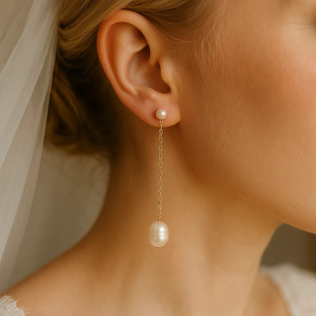 Salvatori Paris Silva Opale Long Chain Double Pearl Stud Earrings