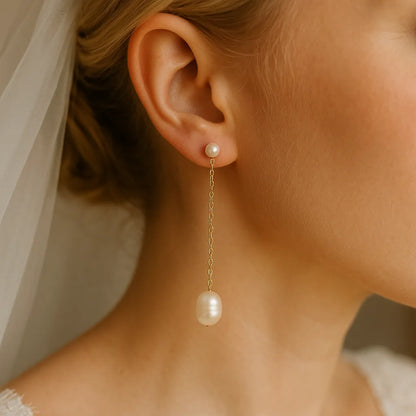 Salvatori Paris Silva Opale Long Chain Double Pearl Stud Earrings