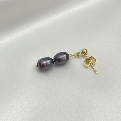 Salvatori Paris Fleur Céleste Stud Black Double Pearl Drop Earrings