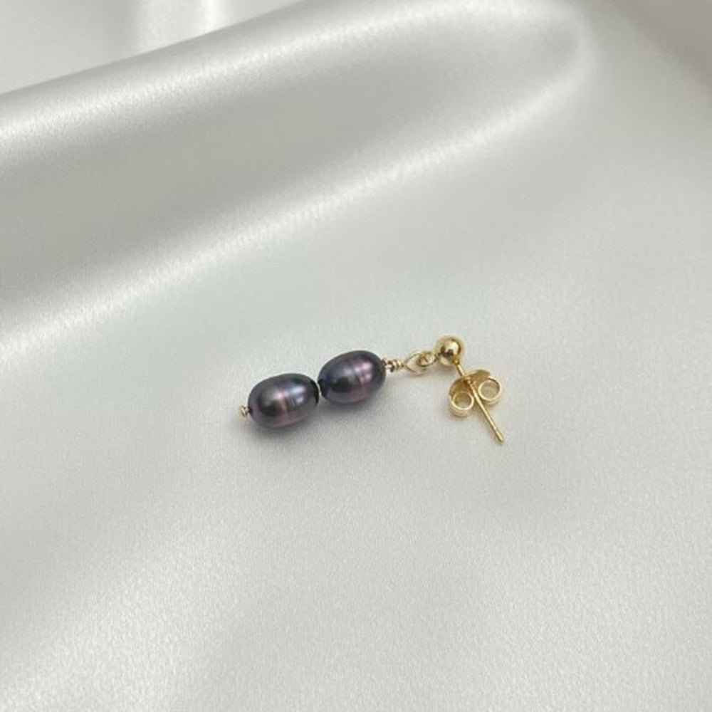 Salvatori Paris Fleur Céleste Stud Black Double Pearl Drop Earrings
