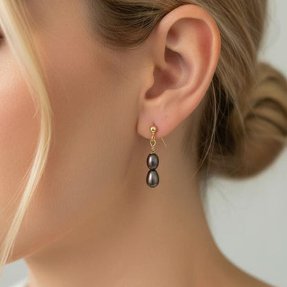 Salvatori Paris Fleur Céleste Stud Black Double Pearl Drop Earrings
