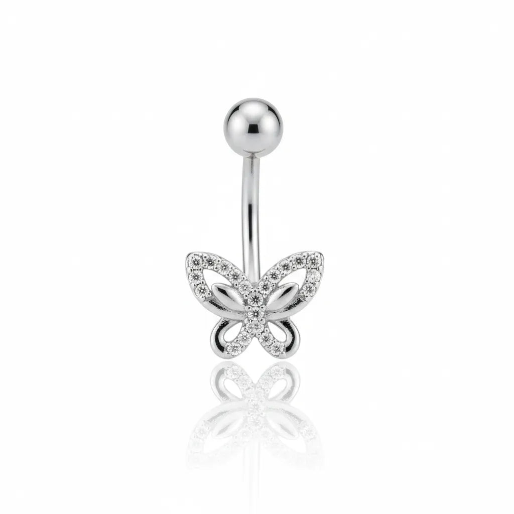 Salvatori Paris Surgical Steel Crystal Butterfly Belly Bar