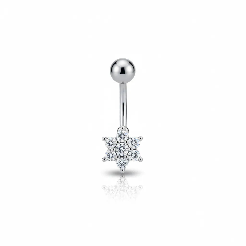Salvatori Paris Surgical Steel Crystal Flower Cluster Belly Bar