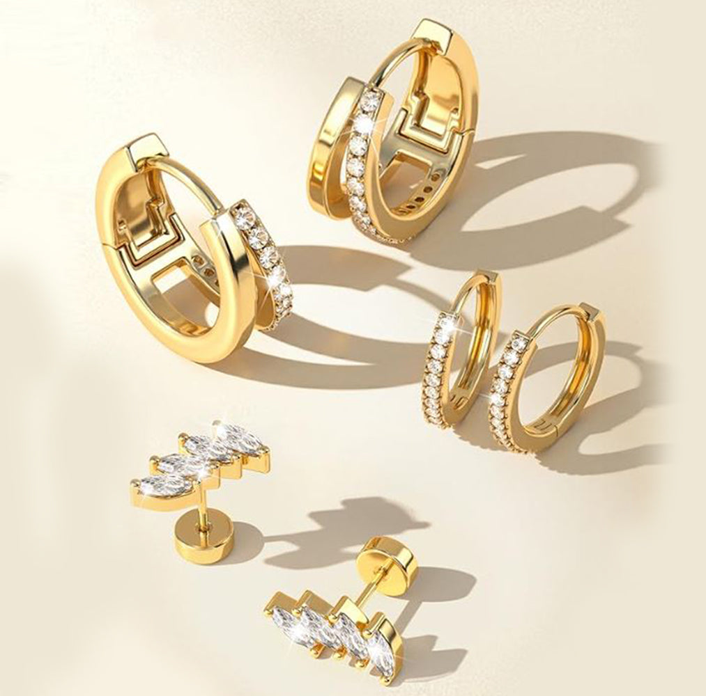 Salvatori Paris Crystal Clicker 6 Piece Ear Piercing Set