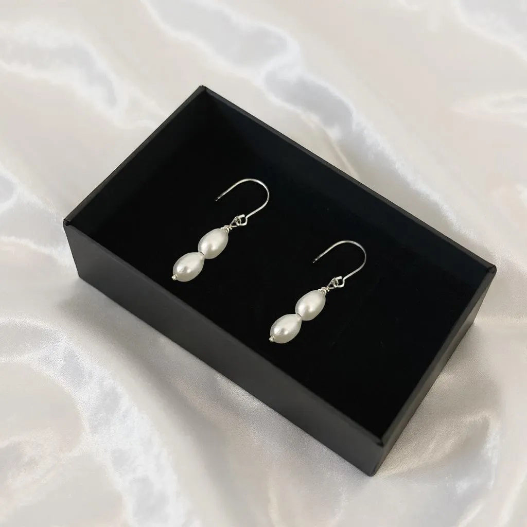Salvatori Paris Solea Alba Silver Double Pearl Drop Earrings