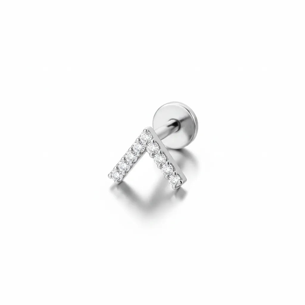 Salvatori Paris Titanium Chevron V-Shape Crystal Labret Stud
