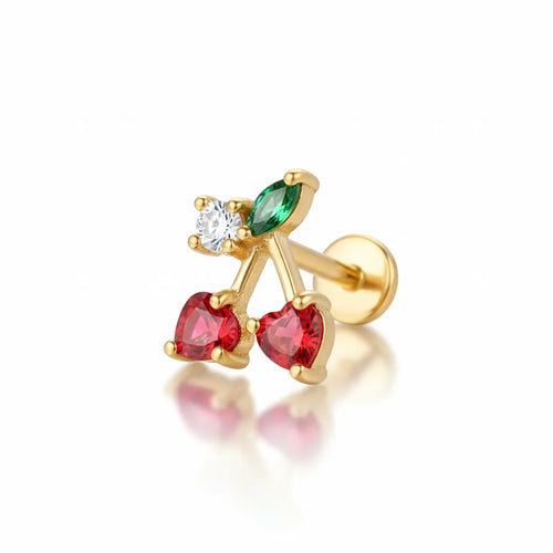 Salvatori Paris Stainless Steel Cherry Stud with Heart Gems