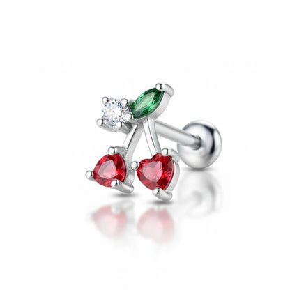 Salvatori Paris Stainless Steel Cherry Stud with Heart Gems