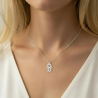 Salvatori Paris Sterling Silver Heart-Cut Hamsa Pendant Necklace