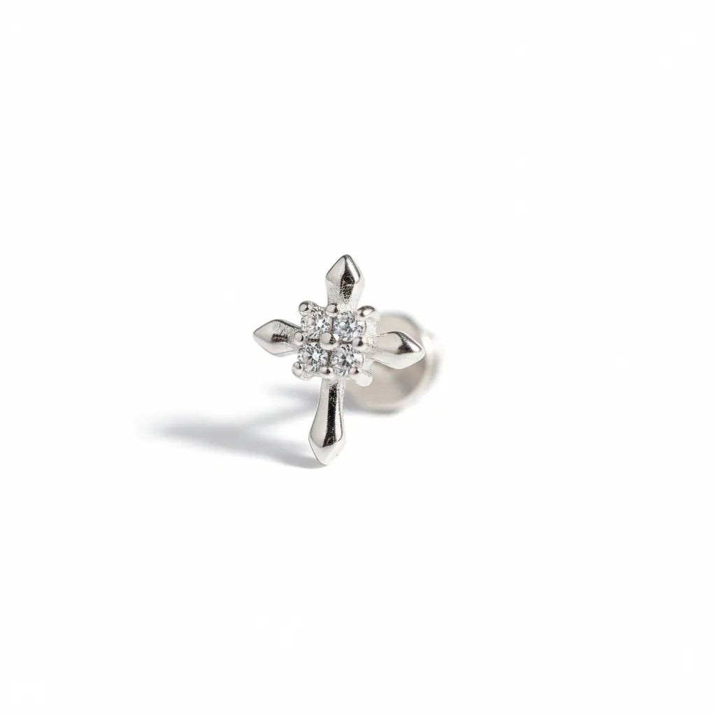 Salvatori Paris Stainless Steel Cross Labret Stud