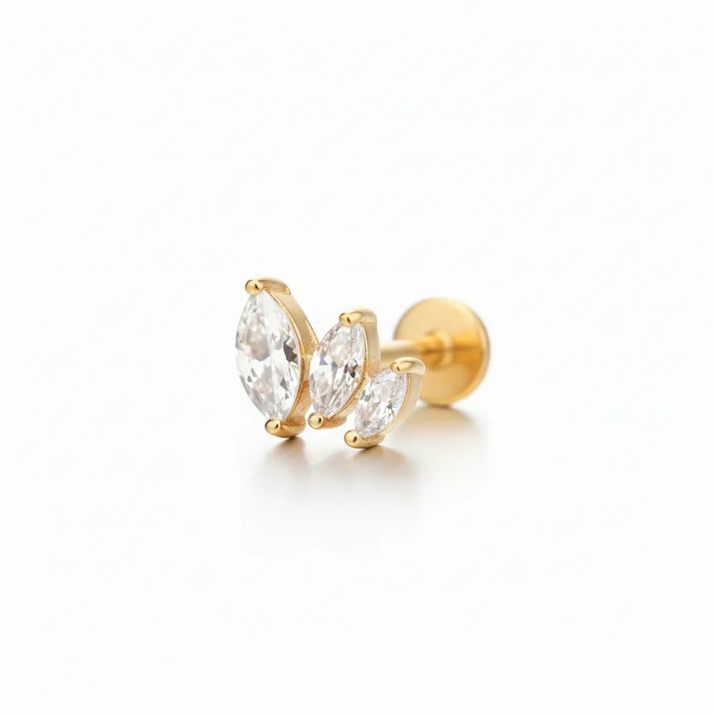 Salvatori Paris Stainless Steel Triple Marquise Labret Stud
