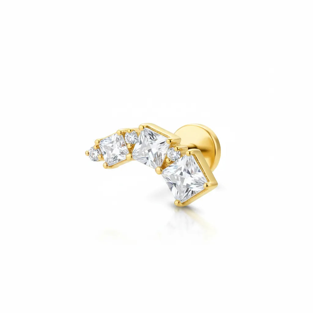 Salvatori Paris Titanium Graduated Square Crystal Curve Tragus Piercing