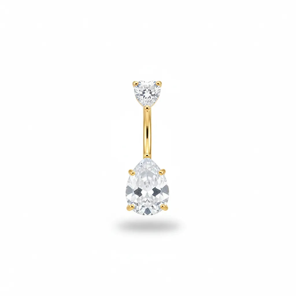 Salvatori Paris Heart & Teardrop Belly Bar | 14G Surgical Steel Belly Button Ring
