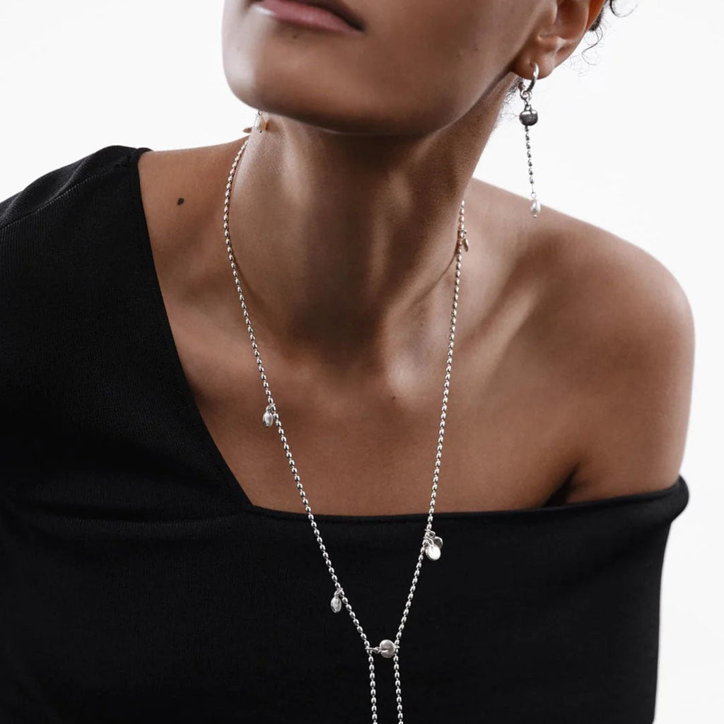 Kalevala Twinflower earrings, silver, with white beads, Kalevala Modern