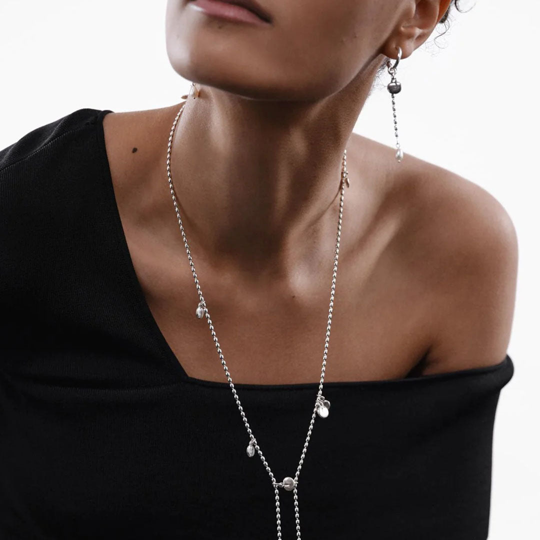 Kalevala Twinflower earrings, silver, with white beads, Kalevala Modern