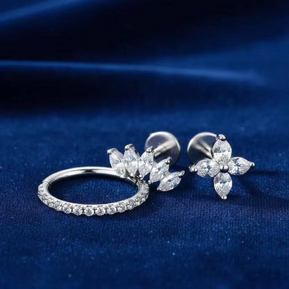 Salvatori Paris Marquise Crystal Titanium Ear Piercing Set – 3 Piece Curated Stack