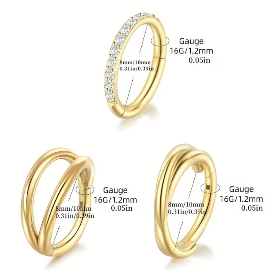 Salvatori Paris Crystal Hinged and Double Hinged 3 Piece Ear Piercing Set