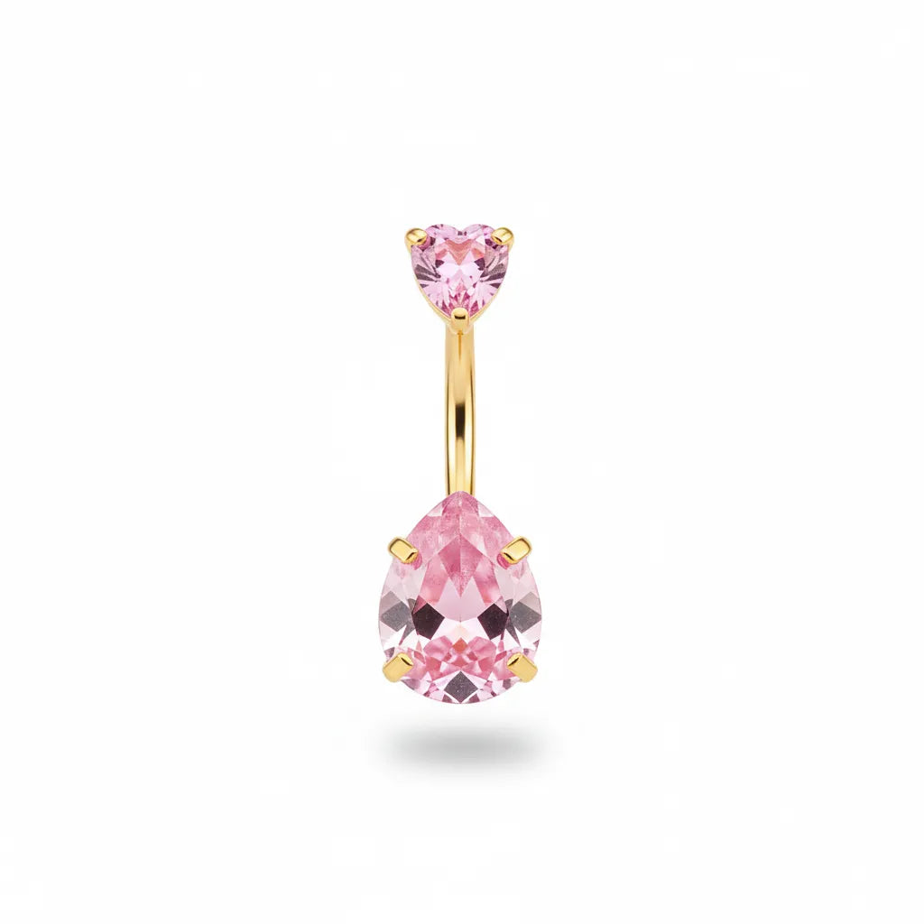 Salvatori Paris Heart & Teardrop Belly Bar | 14G Surgical Steel Belly Button Ring