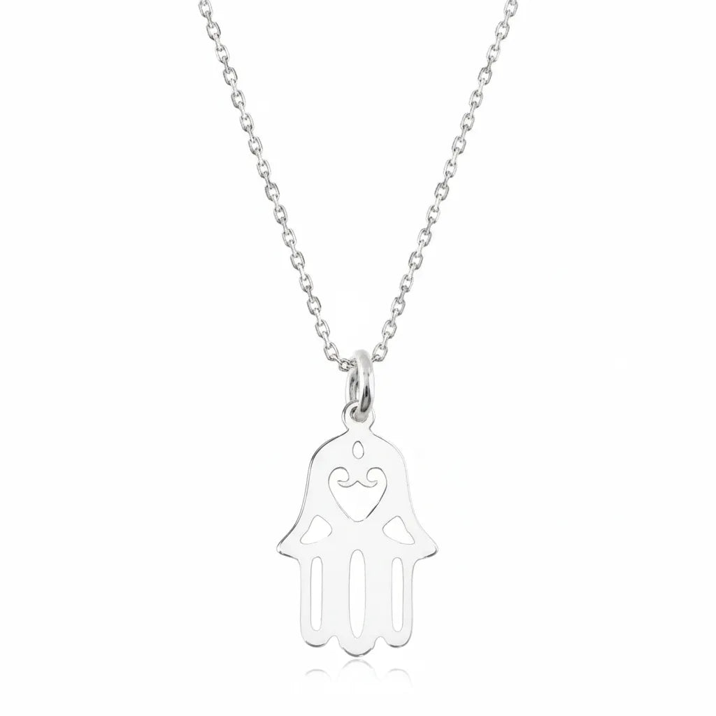Salvatori Paris Sterling Silver Heart-Cut Hamsa Pendant Necklace