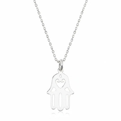 Salvatori Paris Sterling Silver Heart-Cut Hamsa Pendant Necklace