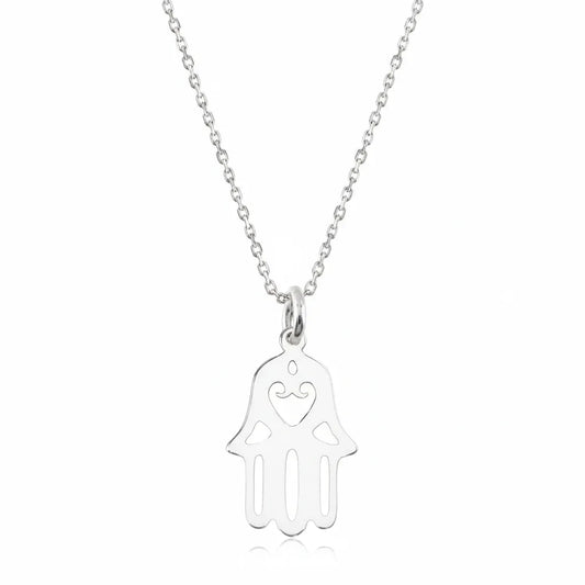 Salvatori Paris Sterling Silver Heart-Cut Hamsa Pendant Necklace