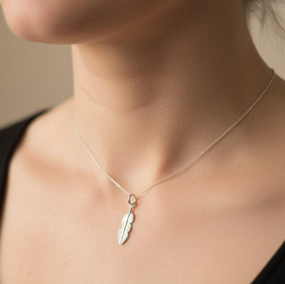 Salvatori Paris Minimalist Silver Skeleton Leaf Pendant Necklace
