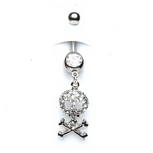 Salvatori Paris Surgical Steel Crystal Skull Butterfly Belly Button Piercing