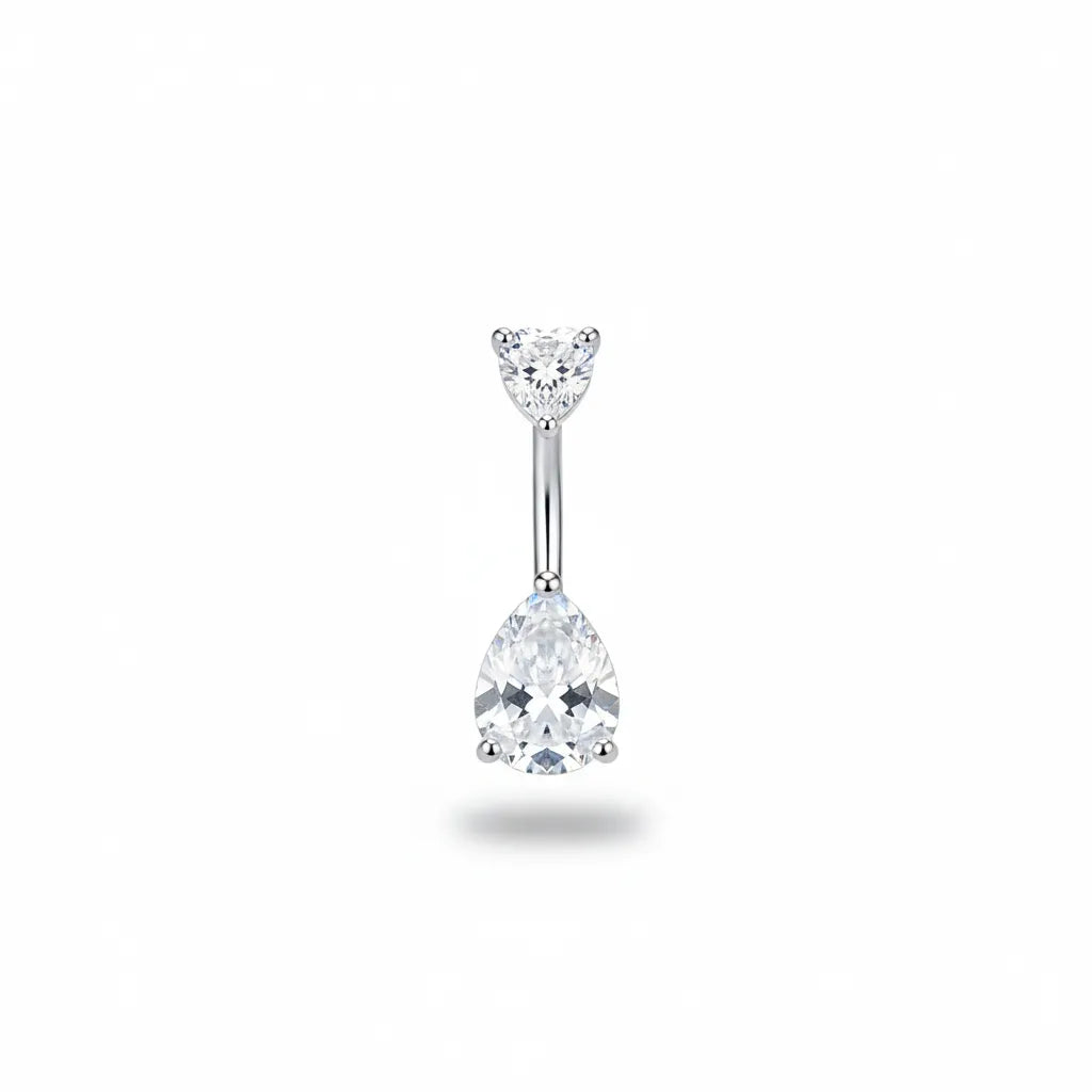 Salvatori Paris Heart & Teardrop Belly Bar | 14G Surgical Steel Belly Button Ring