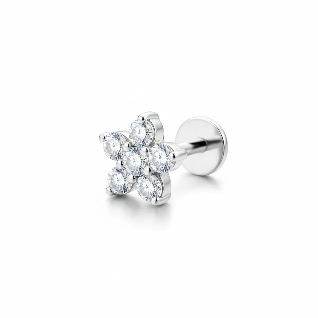 Salvatori Paris Titanium Flower Tragus Piercing | Flat Back Labret Stud — CarlOliver
