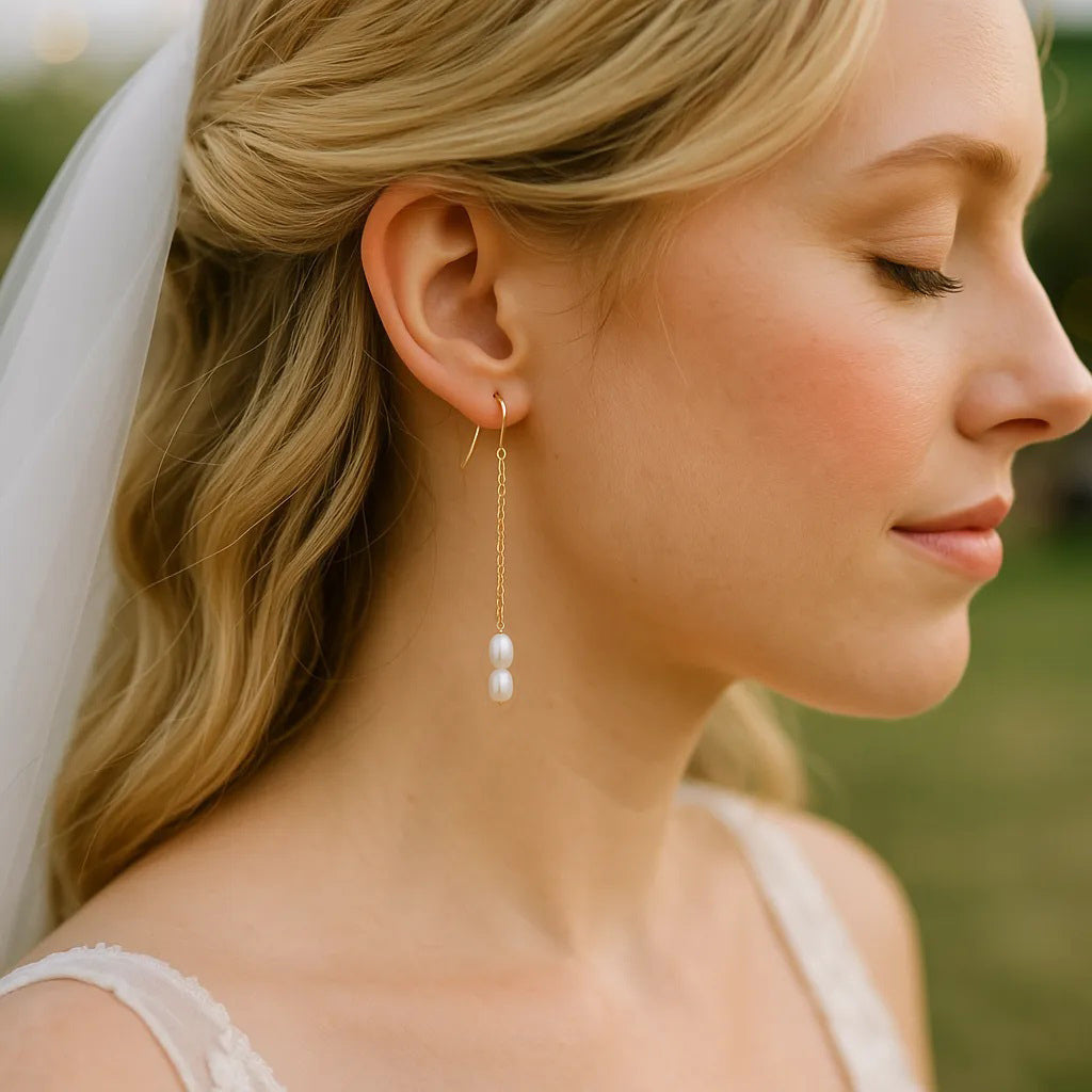 Salvatori Paris Solea Alba Long Chain Pearl Drop Earrings