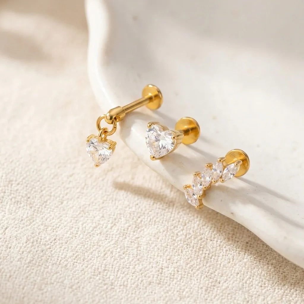 Salvatori Paris Titanium Heart & Marquise Curated Ear Stack Set – 3 Piece Curated Stack