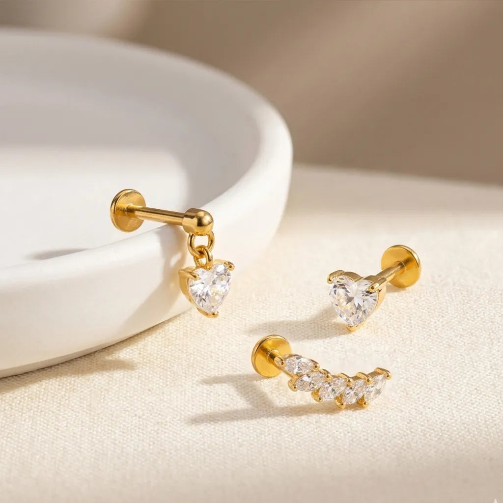 Salvatori Paris Titanium Heart & Marquise Curated Ear Stack Set – 3 Piece Curated Stack