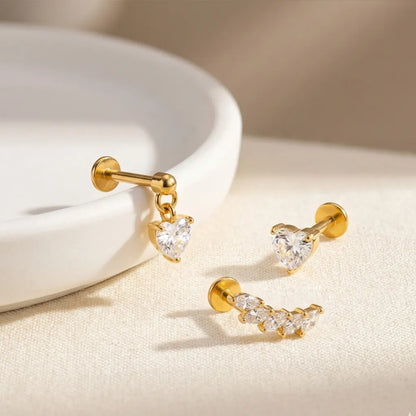 Salvatori Paris Titanium Heart & Marquise Curated Ear Stack Set – 3 Piece Curated Stack