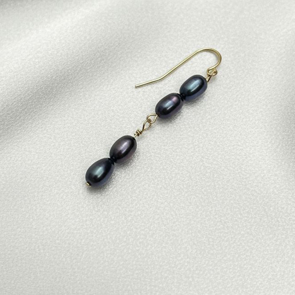 Salvatori Paris Solea Alba Gold Filled Four Black Pearl Drop Earrings
