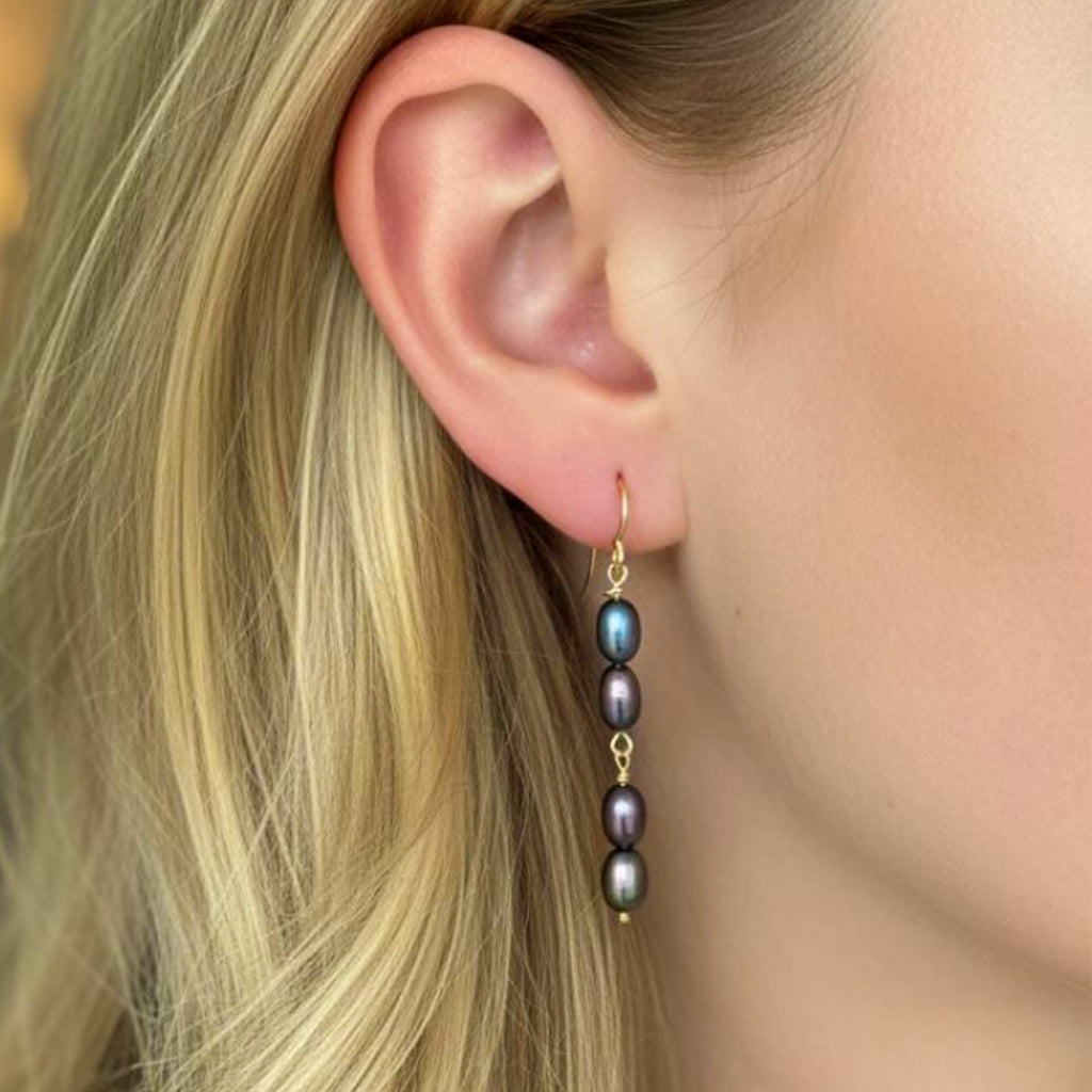 Salvatori Paris Solea Alba Gold Filled Four Black Pearl Drop Earrings